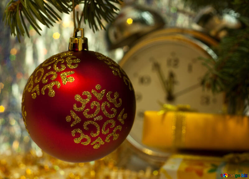 Christmas wallpaper Red ball and clock №6923