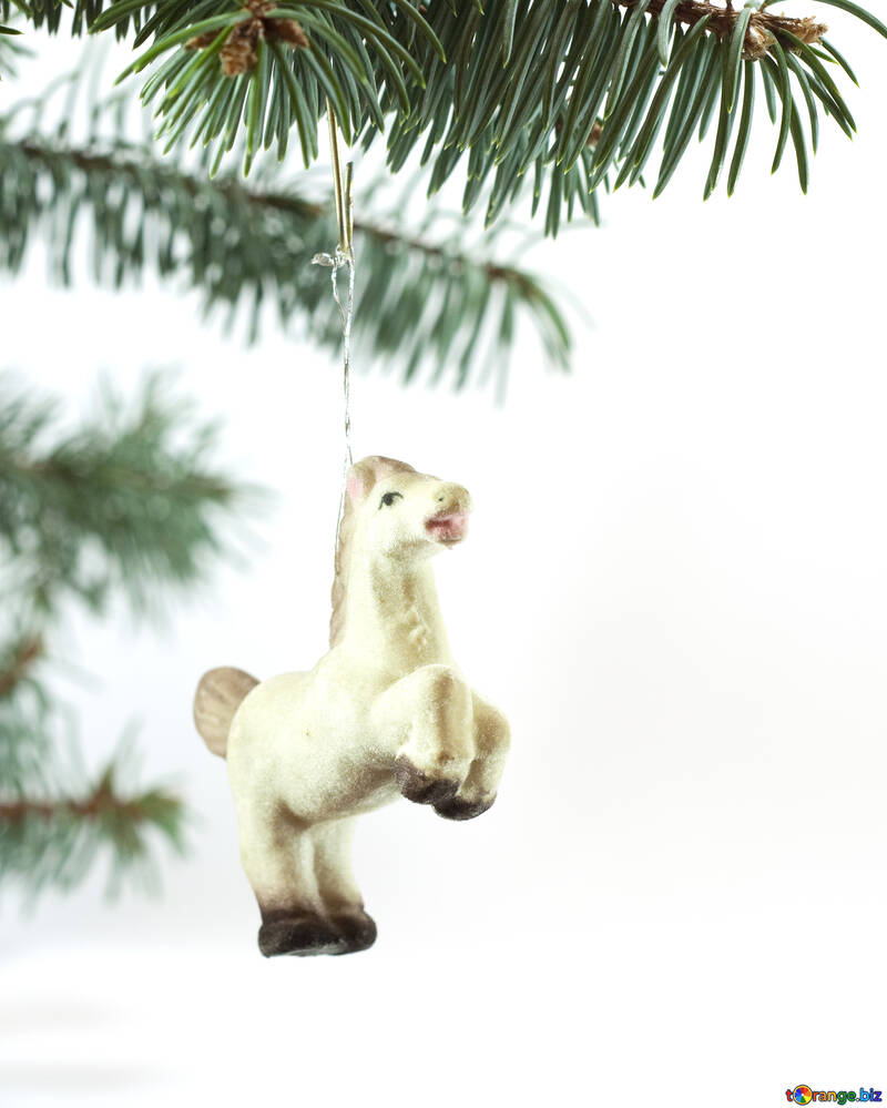 Cheval à Noël arbre à Blanc fond №6757