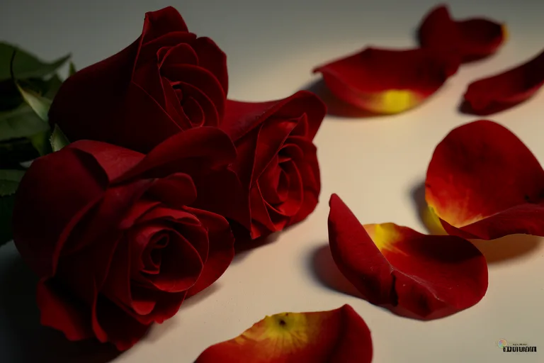 Відреставрована люксова версія Romance Red roses, green leaves, smooth surface №7277