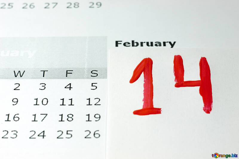 14 Februar geschrieben von Hand Rot Farbe Kalender. №7151