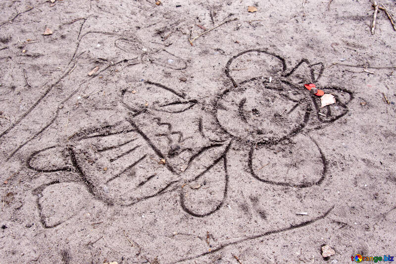 Kinder  Zeichnung  an  Sand №8730