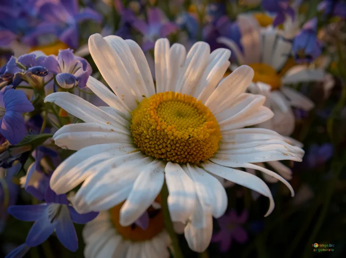 Відреставрована люксова версія Bouquet    daisies White daisy with purple background №9799
