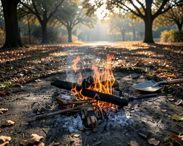 Відреставрована люксова версія Forest  fire Forest fire stillness, fallen leaves, gray earth №9545
