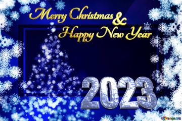 Merry Christmas 2023  Happy New Year &   Blue color. Background clipart Christmas tree with snowflakes. powerpoint website infographic template banner layout design responsive brochure business