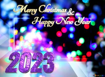 Merry Christmas 2023  Happy New Year &  Blurred Christmas lights garlands background color  powerpoint website infographic template banner layout design responsive brochure business