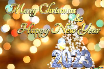 Merry Christmas 2023 Happy New Year & Christmas Snowflakes Background Lights