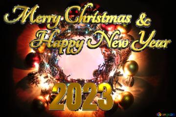 Merry Christmas 2023  Happy New Year &  Christmas wreath background with space for text