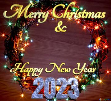 Merry Christmas & Happy New Year 2023 Christmas Wreath With A Cock Background With Space For...
