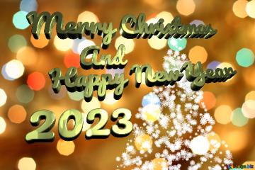 Merry Christmas And Happy New Year 2023 Christmas Snowflakes Background Lights
