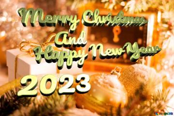 Merry Christmas And Happy New Year 2023 Greeting Card With New Year
