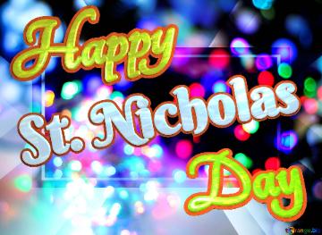 St. Nicholas Happy Day Blurred Christmas lights garlands background color  powerpoint website infographic template banner layout design responsive brochure business