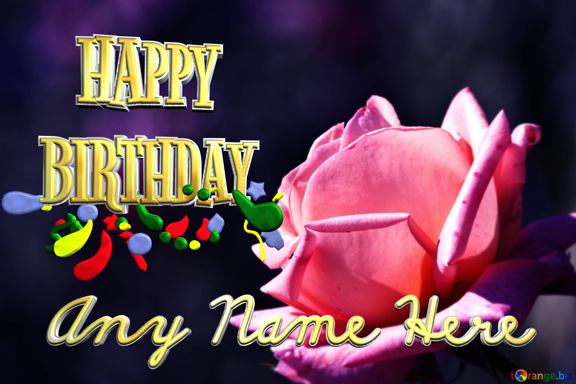   HAPPY BIRTHDAY Any Name Here      Pink rose blue blur frame №0