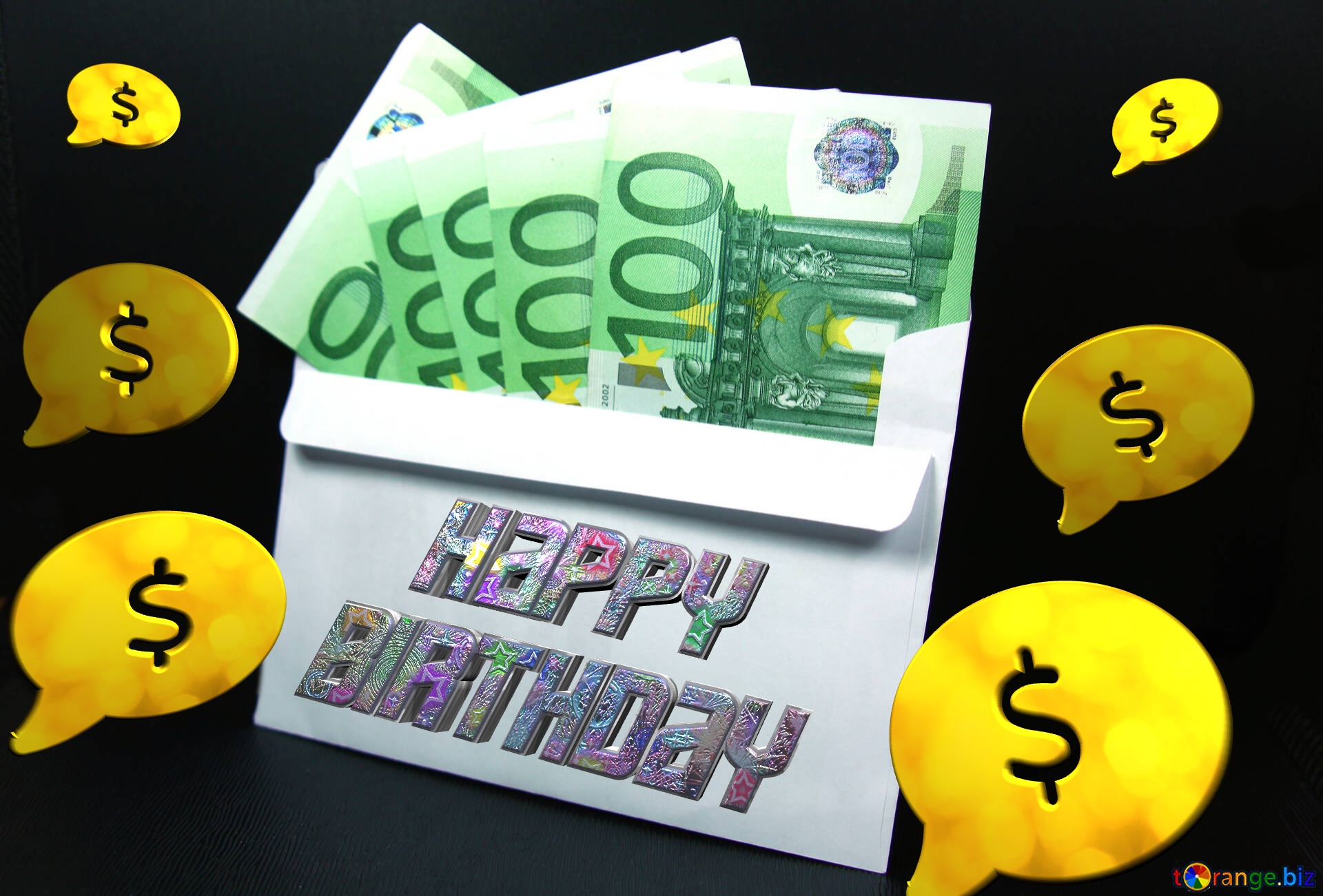 Money HAPPY BIRTHDAY Euros in an envelope. №4719