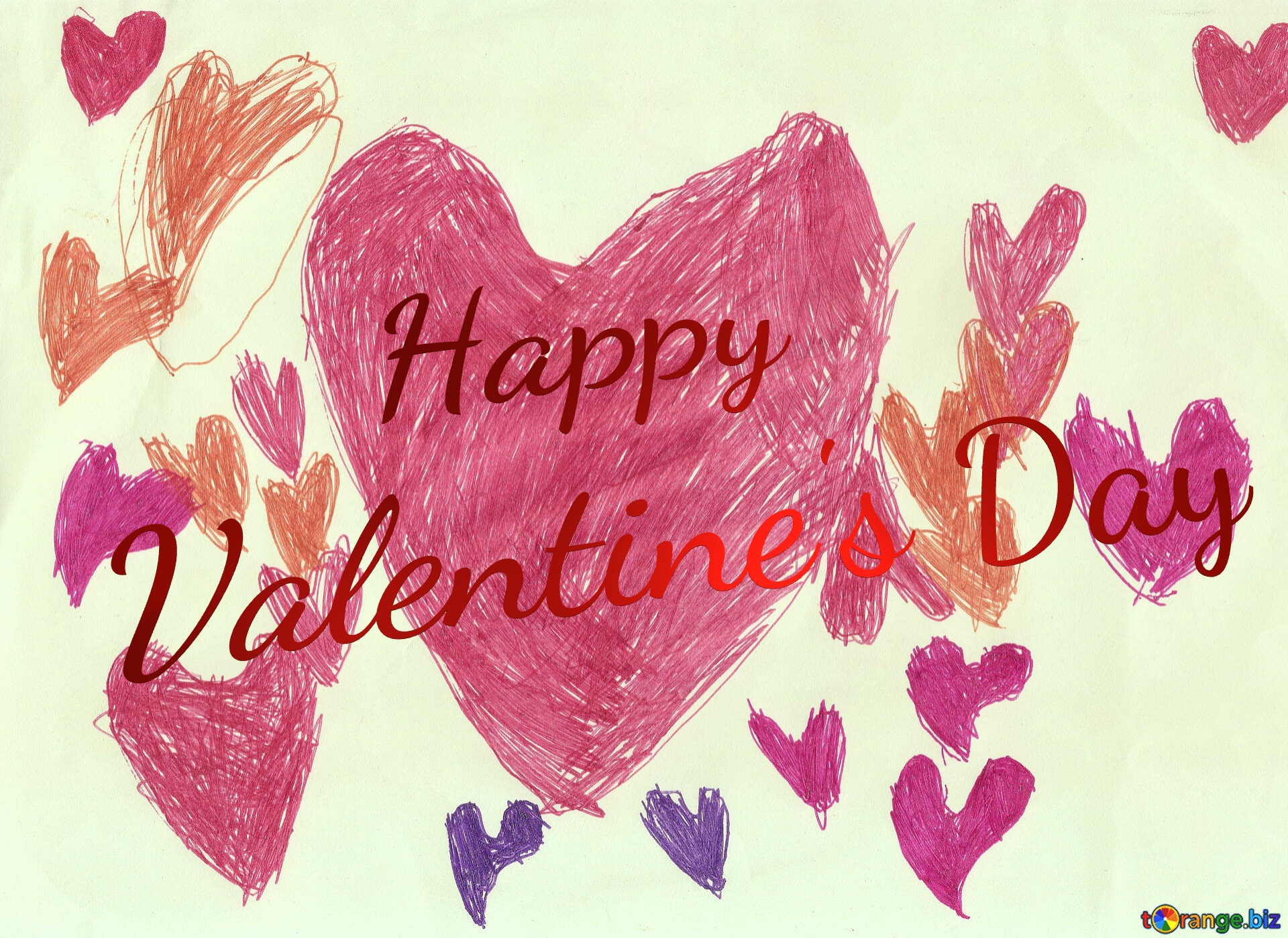 Children drawing Happy Valentine`s Day Colorful heart. Children drawing. №18641