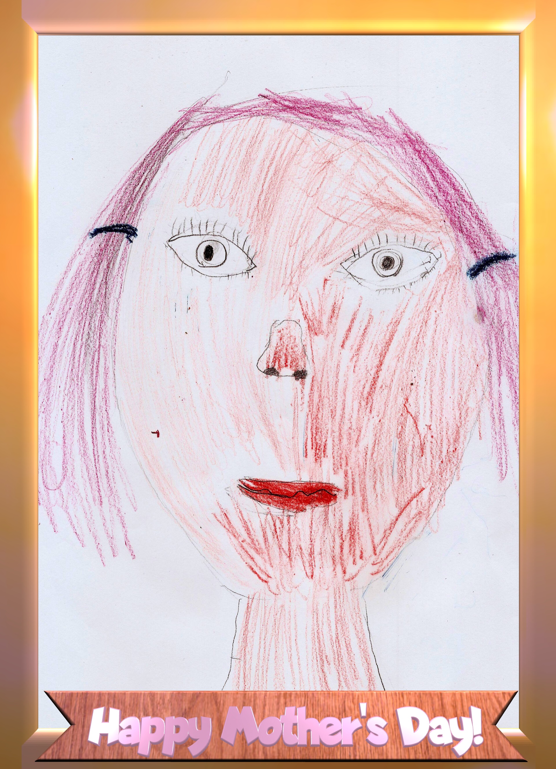 Children`s draw Happy Mother`s Day! On frame Children`s drawing a portrait №42891