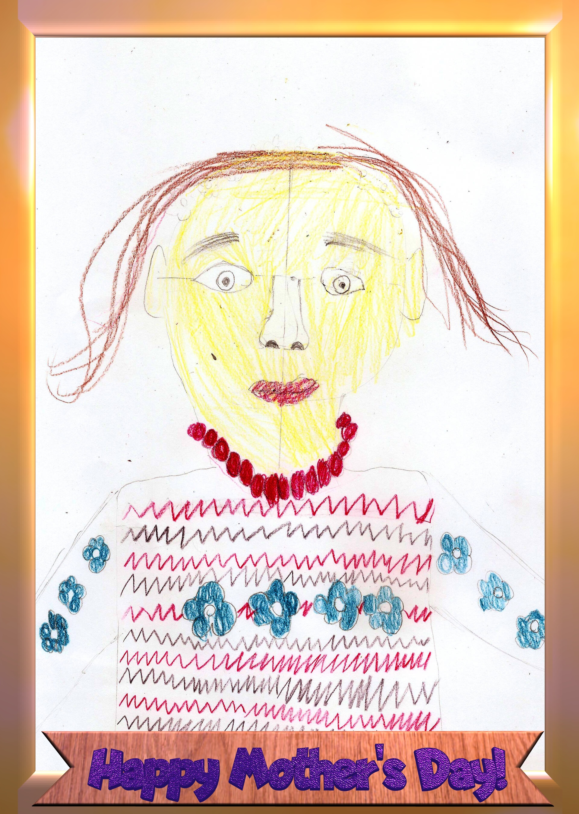 Children portrait of mom. Happy Mother`s Day! Children`s drawing a portrait of mom №42684