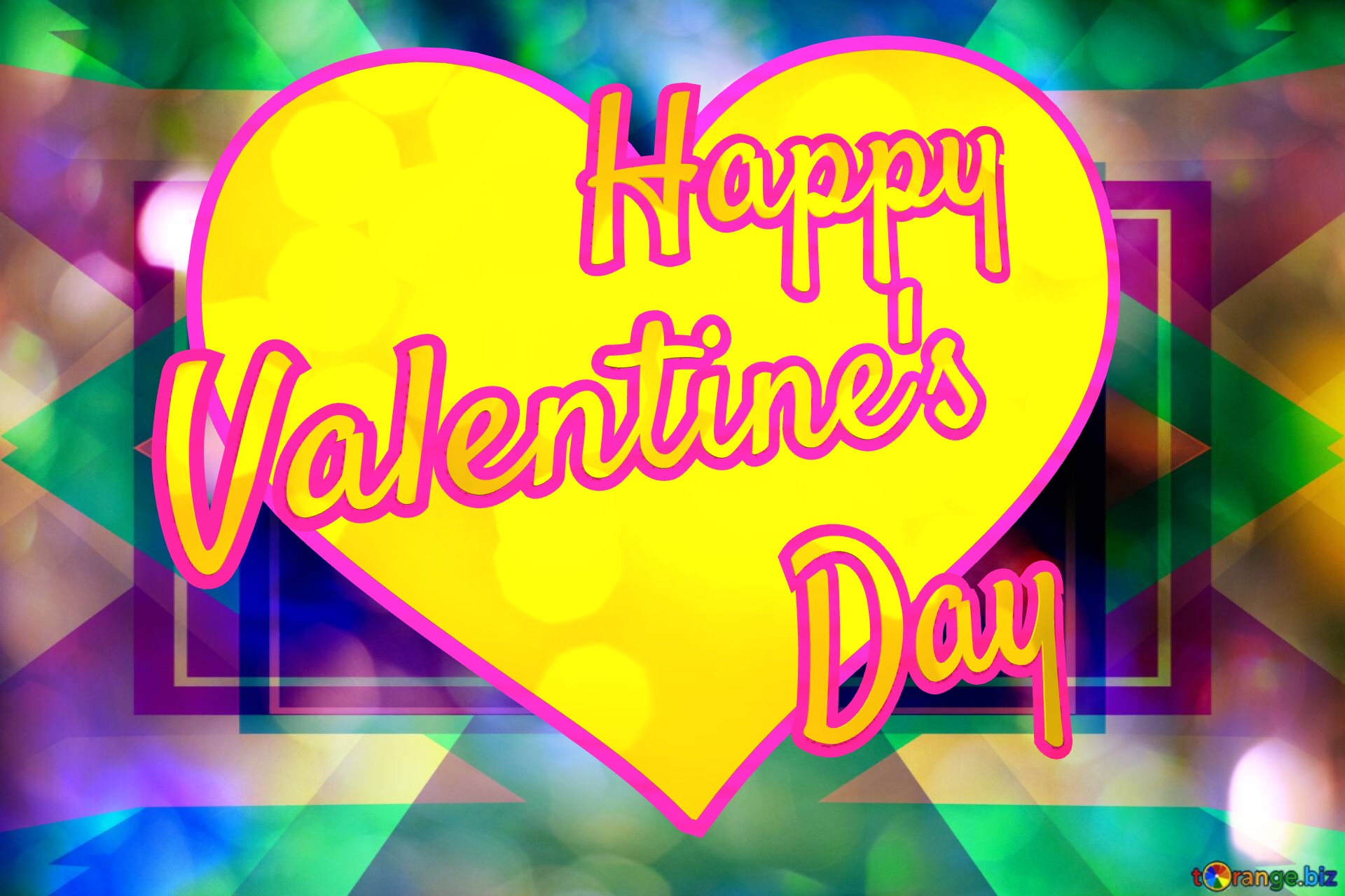 Heart Happy Valentine`s    Day Sticker Bright color background. Frame Design Template №0