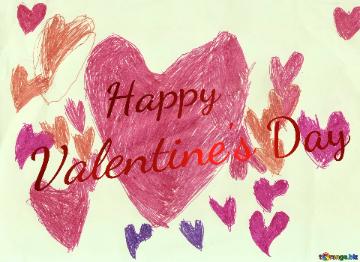 Children drawing Happy Valentine`s Day