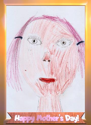 Children`s draw Happy Mother`s Day! On frame Children`s drawing a portrait