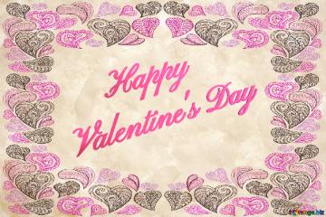 Happy Valentine`s Day Hearts Frame Old Paper Hearts Frame
