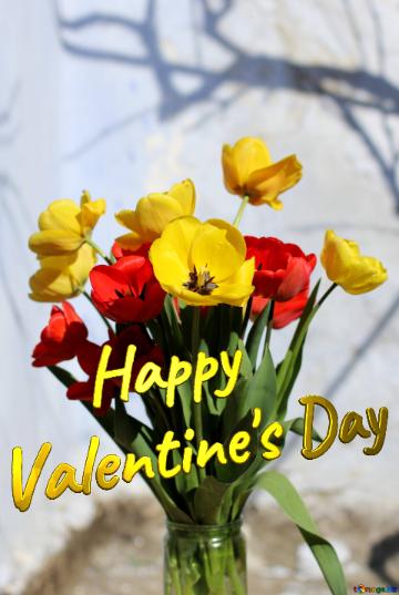 Spring bouquet Happy Valentine`s Day Tulips