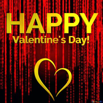 Happy Valentine`s Day Digital Red Dots Digs  On Black Background Matrix Style