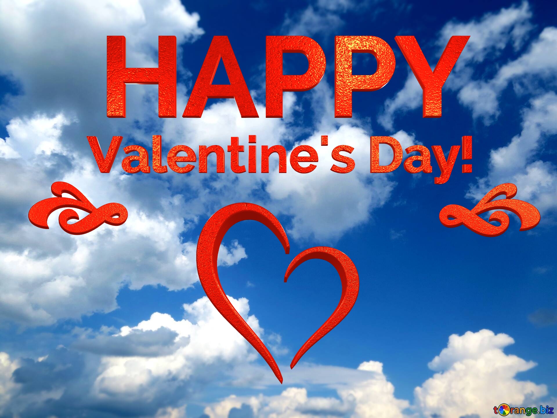 Sky Valentine`s Day! HAPPY red 3d lettering text clear sky background №0