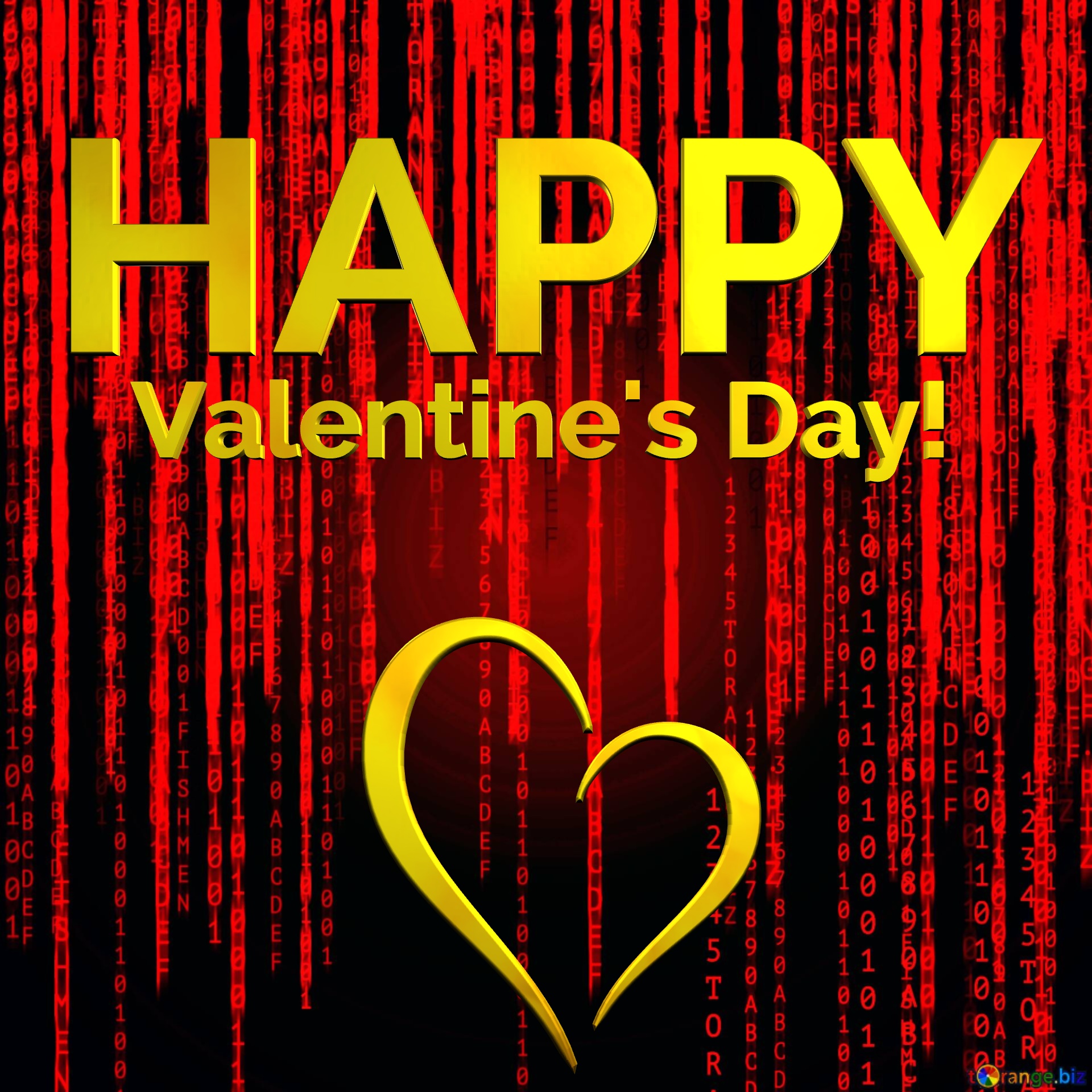 Happy Valentine`s Day digital red dots digs  on black background matrix style №0