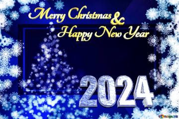 Merry Christmas 2024  Happy New Year &   Blue Color. Background Clipart Christmas Tree With...