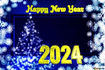 Blue Gold Lettering 2024 Happy New Year  Blue Color. Background Clipart Christmas Tree With...