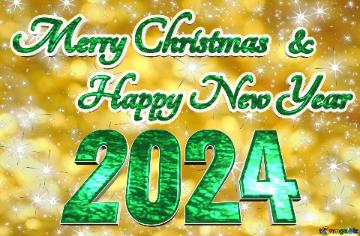 Merry Christmas 2024 Happy New Year Brilliant yellow background Christmas and new year  gray blurred twinkling stars  night star pattern