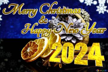Merry Christmas 2024  Happy New Year &  Christmas Background With Natural Ornaments