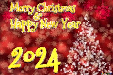 Merry Christmas 2024  Happy New Year &  Christmas red background