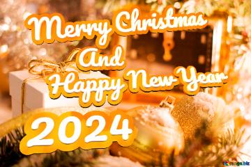 Merry Christmas And Happy New Year 2024  Greeting card with new year