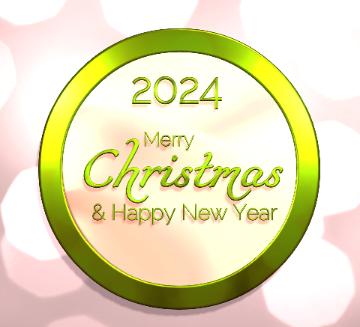 Premium Merry & Happy New Year Christmas 2024 Christmas lights wreath blue background 