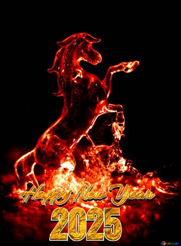 2025  Happy New Year  Fire Horse And Water Splashes Dark