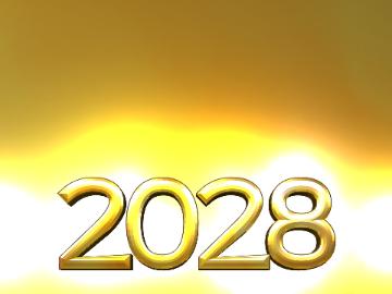 2028   2022 3d Render Gold Digits With Reflections Opacity Dark Background Isolated