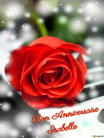 Bon Anniversaire       Isabelle  Fond de carte de musique fleur rose