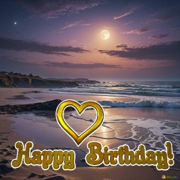 Happy  Birthday!   Beautiful Sunset At The Sea Beach Ai Generated