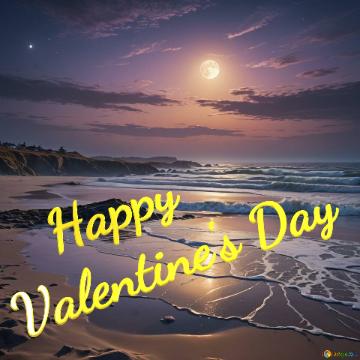     Happy Valentine`s Day  Beautiful Sunset At The Sea Beach Ai Generated