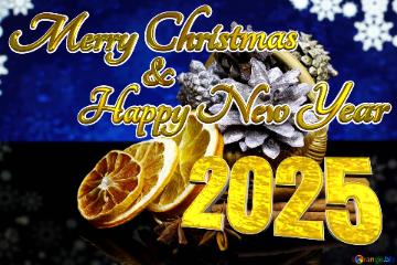 Merry Christmas 2025  Happy New Year &  Christmas Background With Natural Ornaments