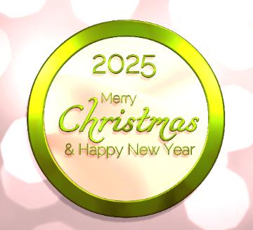 Merry & Happy New Year   Christmas  2025  Christmas Lights Wreath Blue Background 