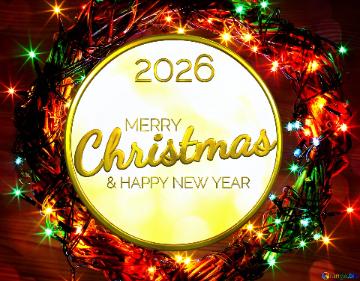 MERRY & HAPPY NEW YEAR Christmas 2026    Christmas wreath background world earth global