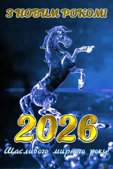 З НОВИМ РОКОМ! 2026 Щасливого мирного року! Рік Коня. Blue color. Horse.