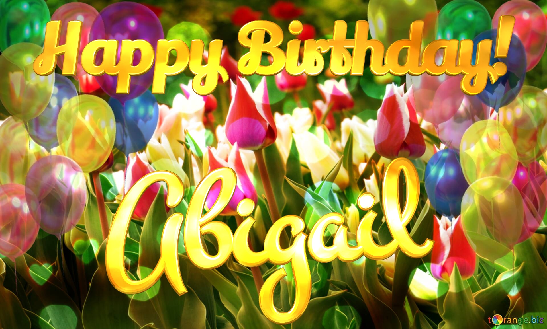 Abigail Happy Birthday! Editable card. Multicolored tulips birthday background №0