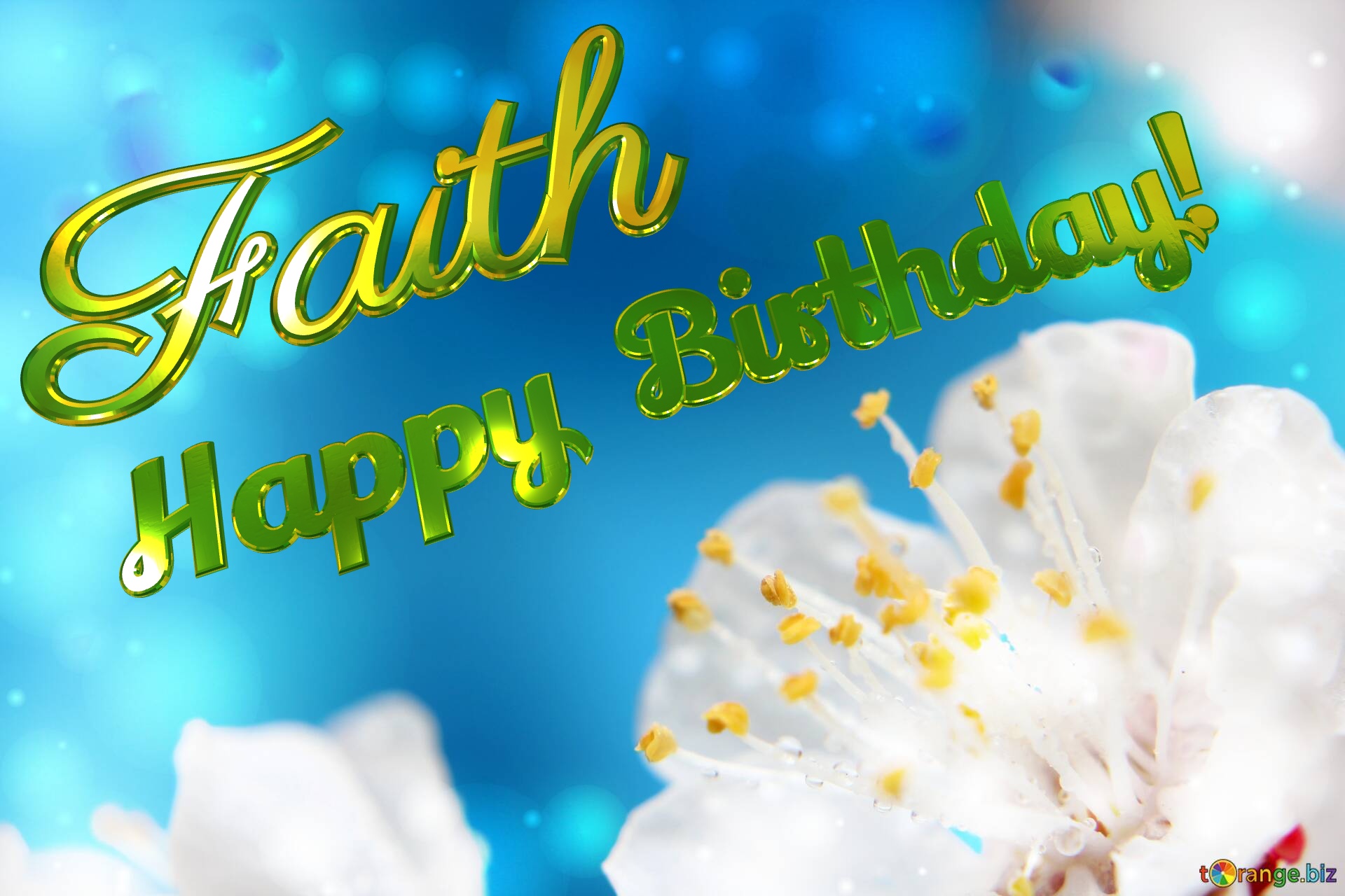 Spring flower Happy Birthday! For Faith Name Spring flower background for desktop bokeh blue №0