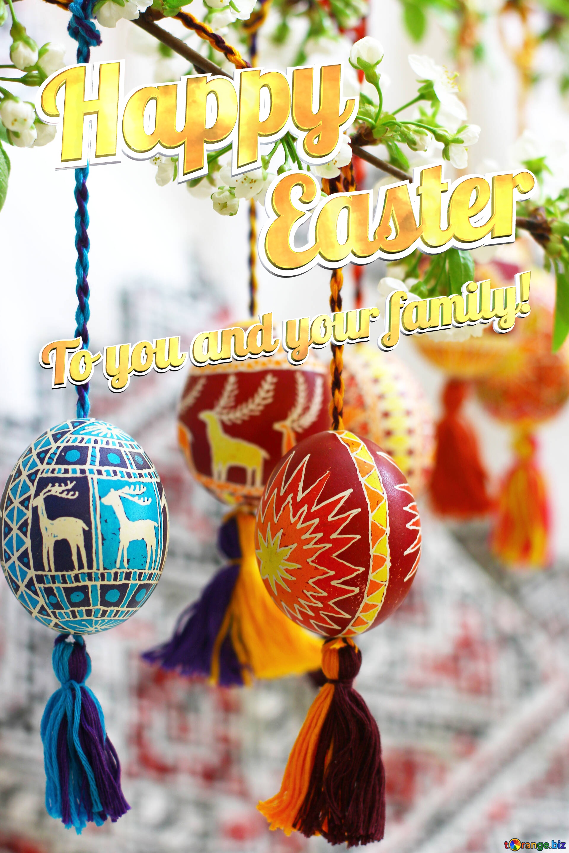 Wishes Happy Easter To you and your family! Easter eggs hanging on tree №30223