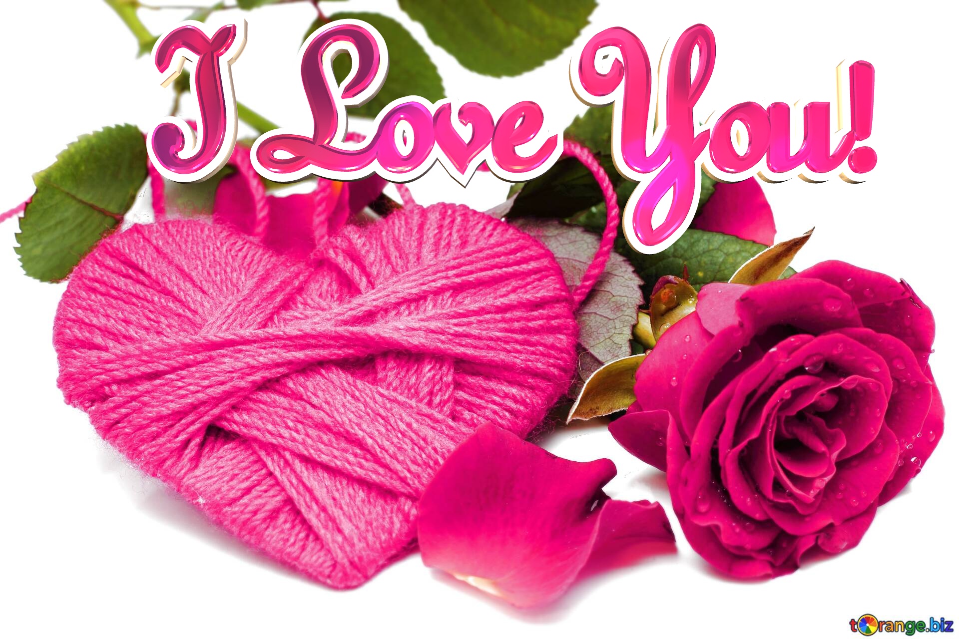 Pink I Love You! Heart flower rose pink  blurring №0