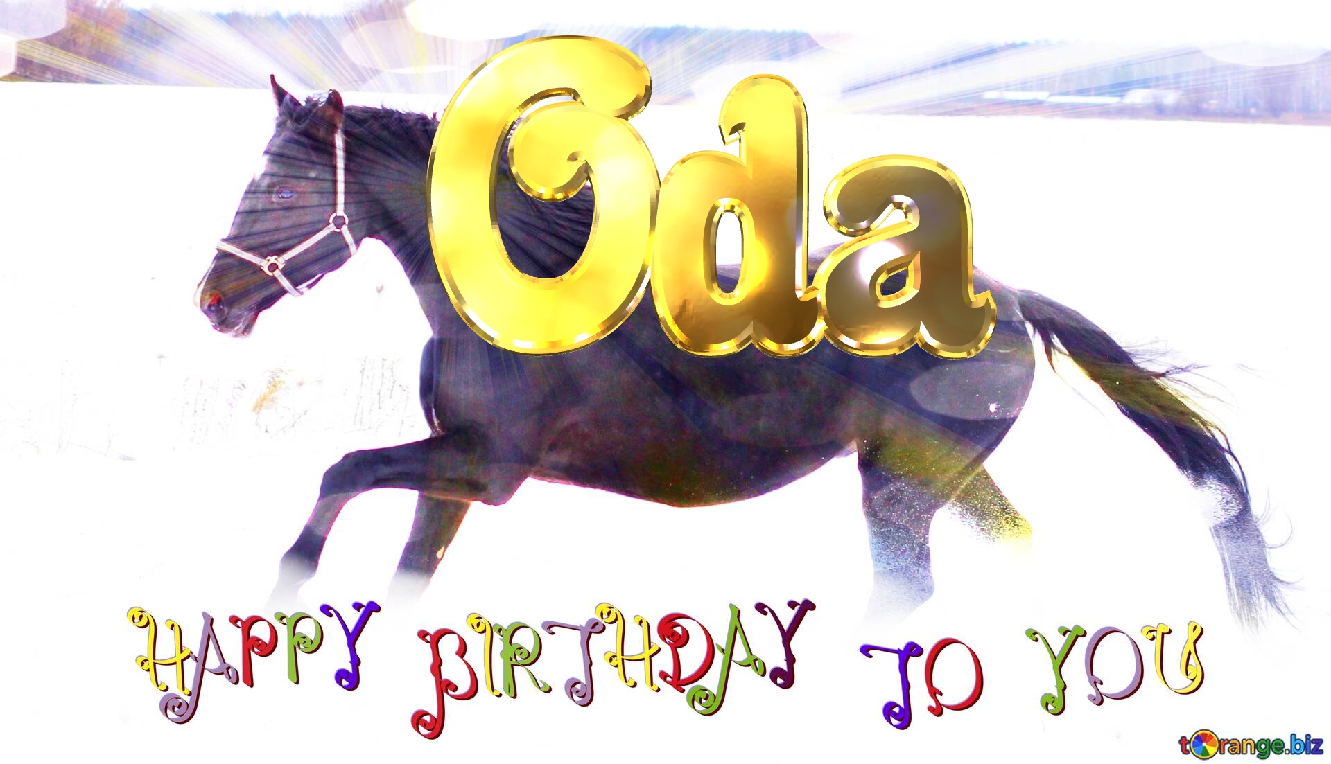 Snow Horse Oda Happy Birthday! Horse and snow happy birthday card №0