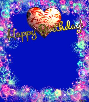 Candy Heart Happy Birthday! Frame Multi-colored Blur Blue